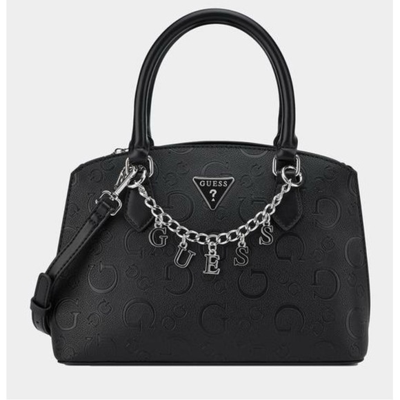 GUESS Jeanine Black Logo Chain Satchelp, Crossbody